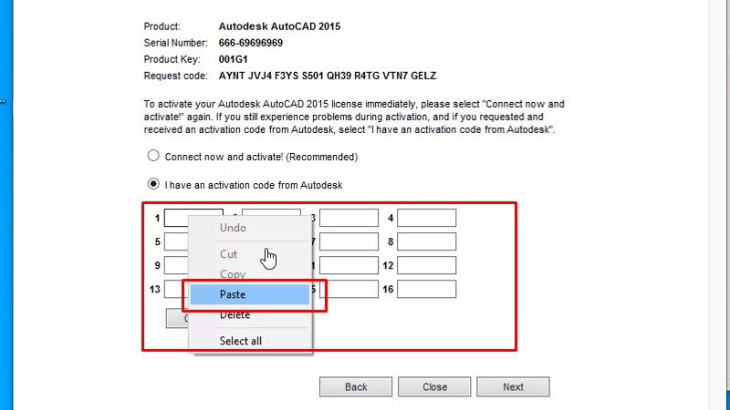 Autocad 2015: Xem video cài đặt thành công 32 Paste vào ô số 1 như hình
