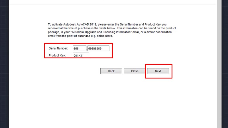 Tải AutoCad 2019: Cài Đặt Thành Công Rất Dễ 20 Nhập Serial number: 666-69696969. product key: 001K1, và bấm next