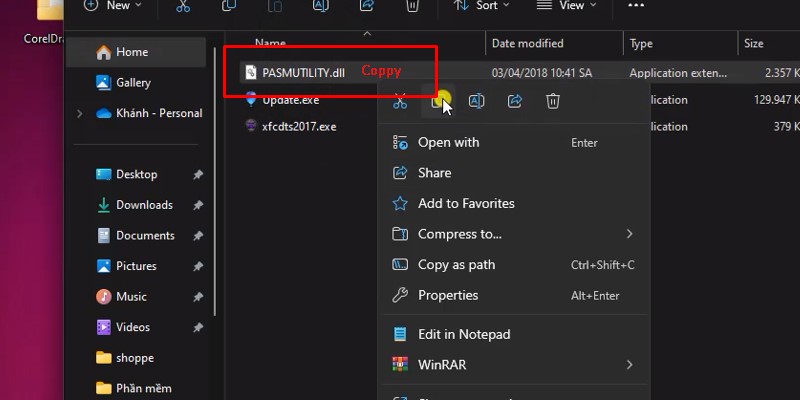 Cài Đặt CorelDRAW 2018 - Hướng Dẫn Đầy Đủ 24 vào lại thư mục kích hoạt và coppy File PASMUTILITY.dll