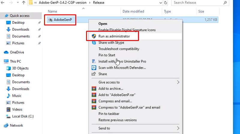 Adobe Photoshop 2025 Tải Về Dễ Dàng 17 Chạy file AdobeGenP bằng quyền admin
