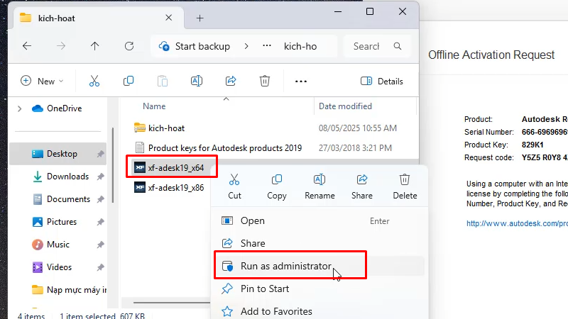 Revit 2019: Hướng Dẫn Cài Đặt Chi Tiết Từ 21 Chạy file xf-adesk 19x64 bằng quyền Admin