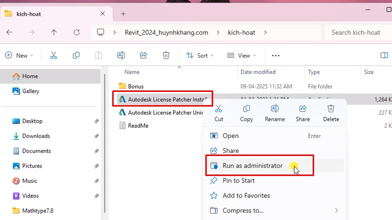 Revit 2024: Cài đặt và kích hoạt đơn giản 16 Chạy file như hình bằng quyền admin